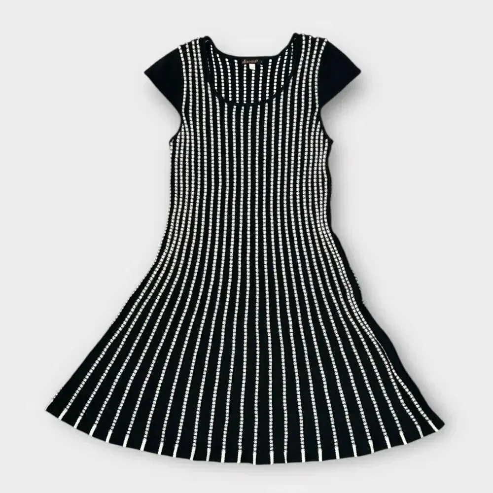 Ella Moss Summer Knit Dress Fit & Flare Black White Cotton Girl’s sz 12 Slim Fit